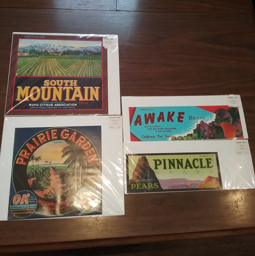 4 vintage labels